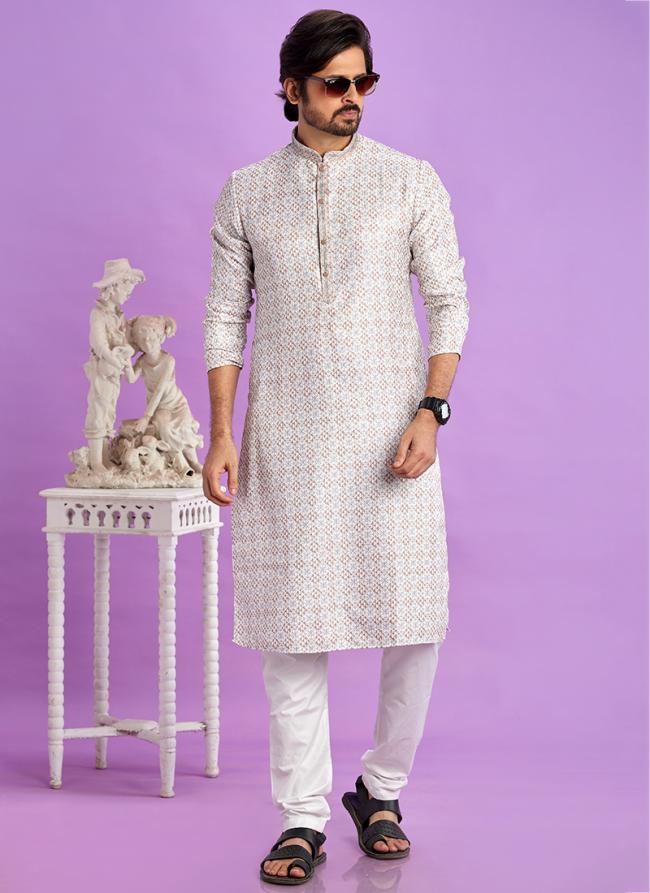 Semi Cotton Brown Traditional Wear Digital Printed Kurta Pajama